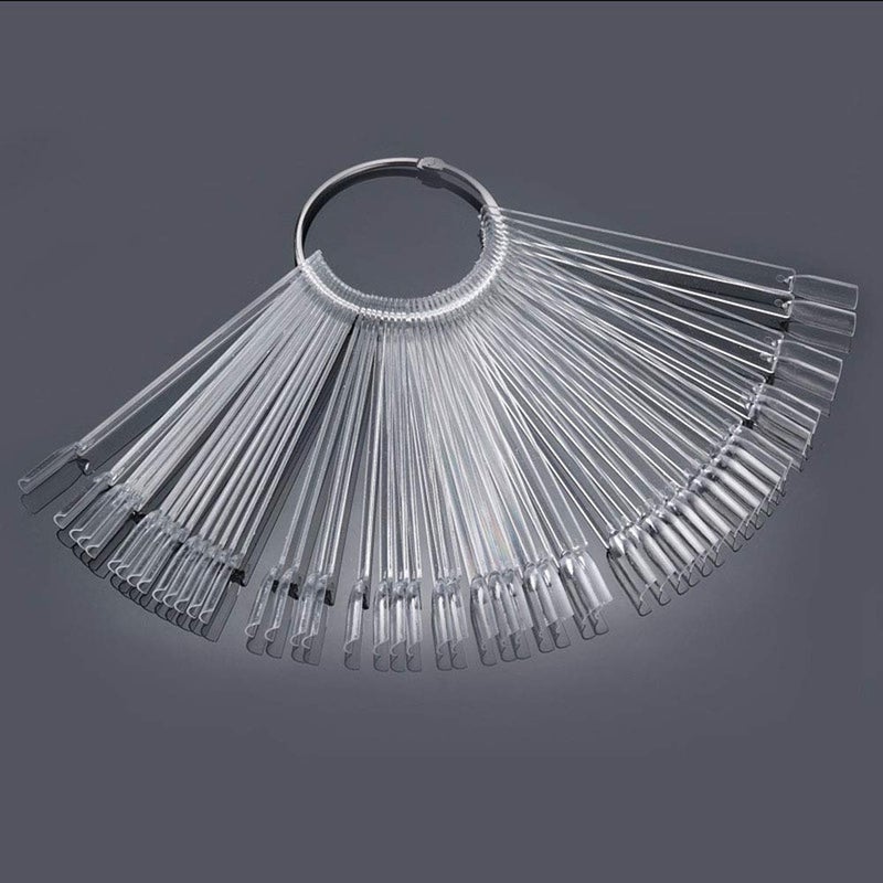 Onwon 100 Pieces Nail Art Polish Display Practice Stick with Metal Split Ring Holder - Transparent Finger Clipper Nail Art Tips Display Swatches Nail Polish Color Board Card Plates Practice Templates - Image 1